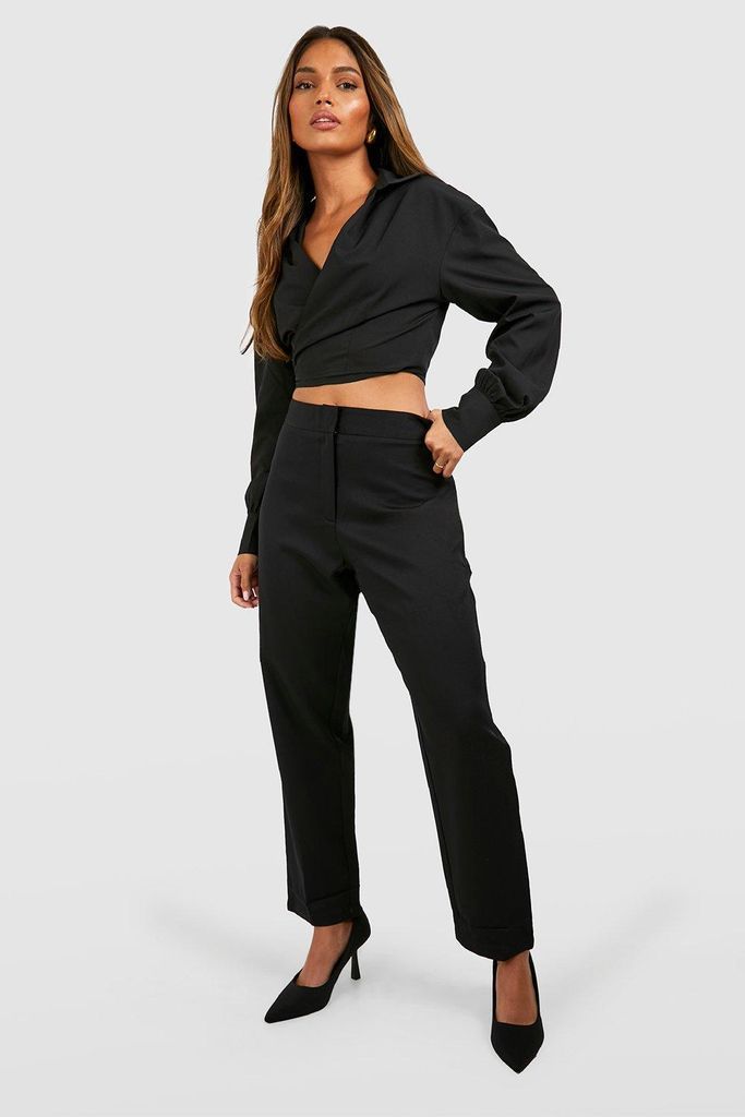 Womens Black Woven High Waisted Cigarette Trousers - 6, Black