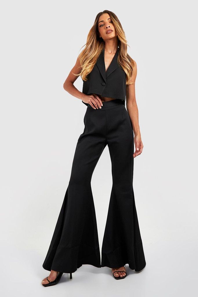 Womens Black Woven High Waisted Flared Trousers - 6, Black