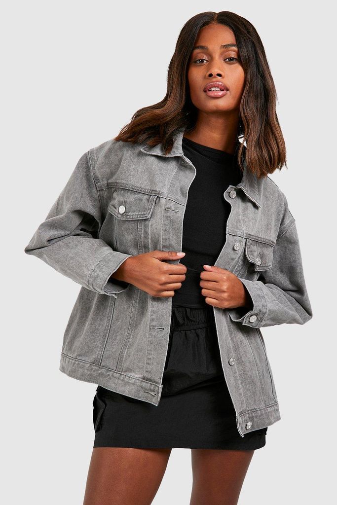 Womens Bleached Grey Wash Denim Jacket - 6, Grey