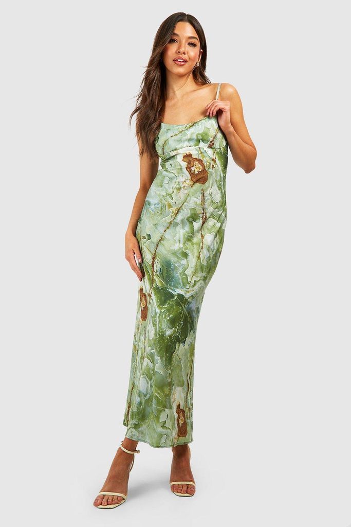 Womens Marble Print Slip Dress - Green - 8, Green