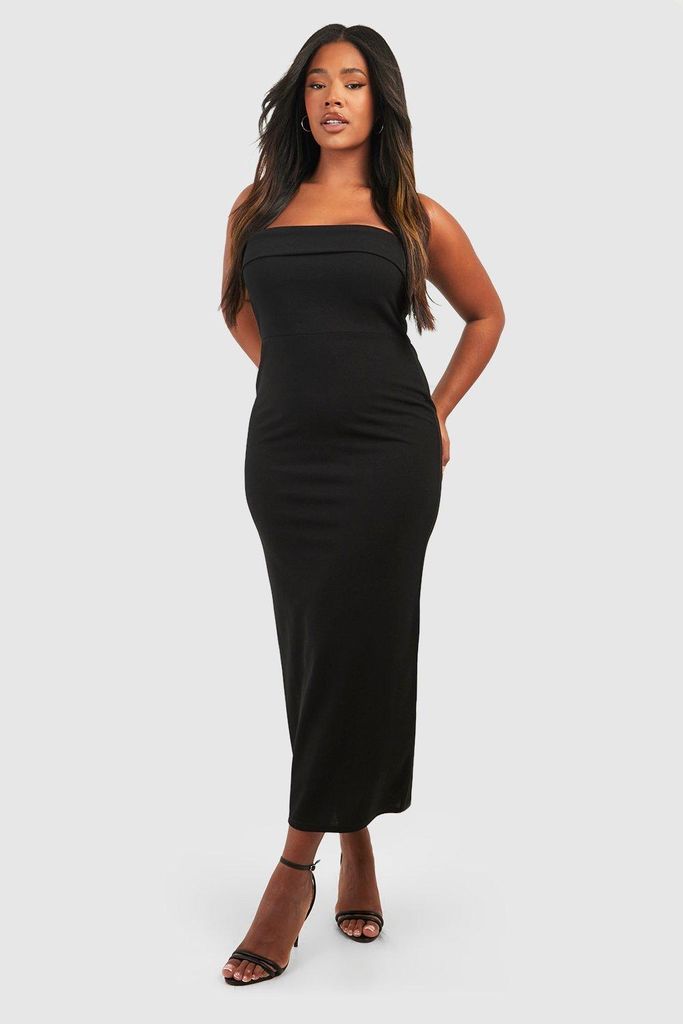 Womens Plus Bandeau Fold Over Detail Midaxi Dress - Black - 16, Black