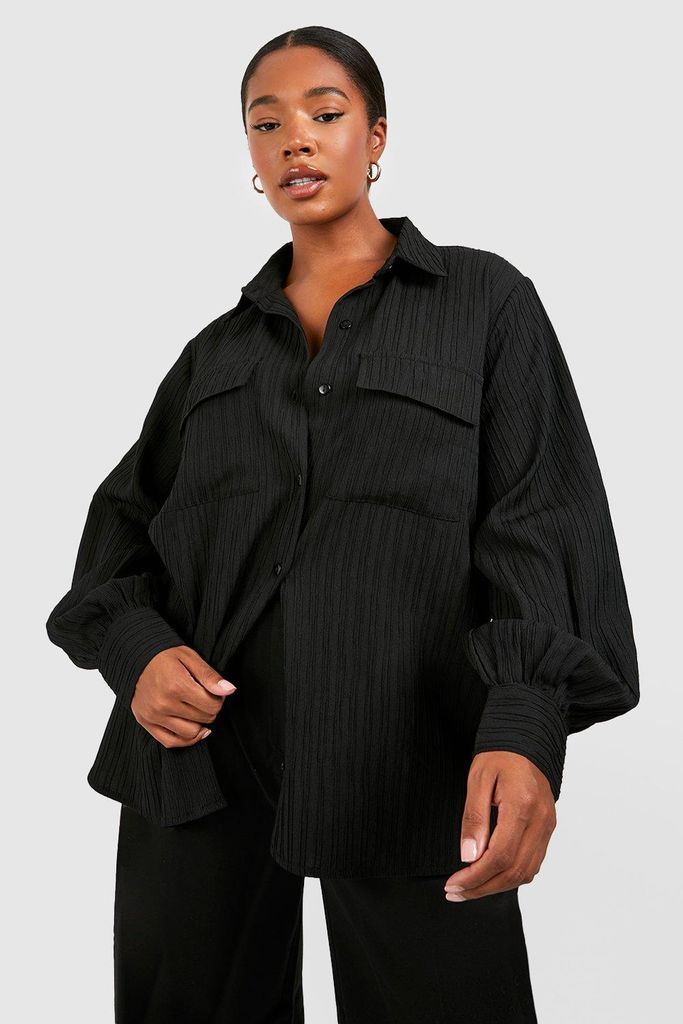 Womens Plus Textured Utility Oversized Shirt - Black - 16, Black