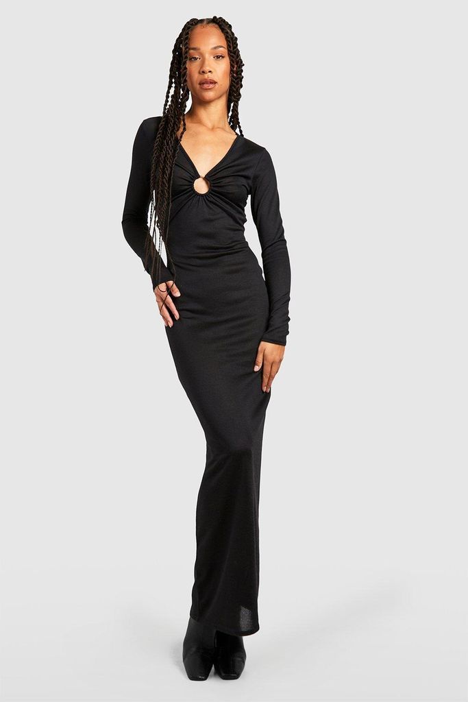 Womens Tall Lightweight Knitted O-Ring Maxi Dress - Black - 6, Black