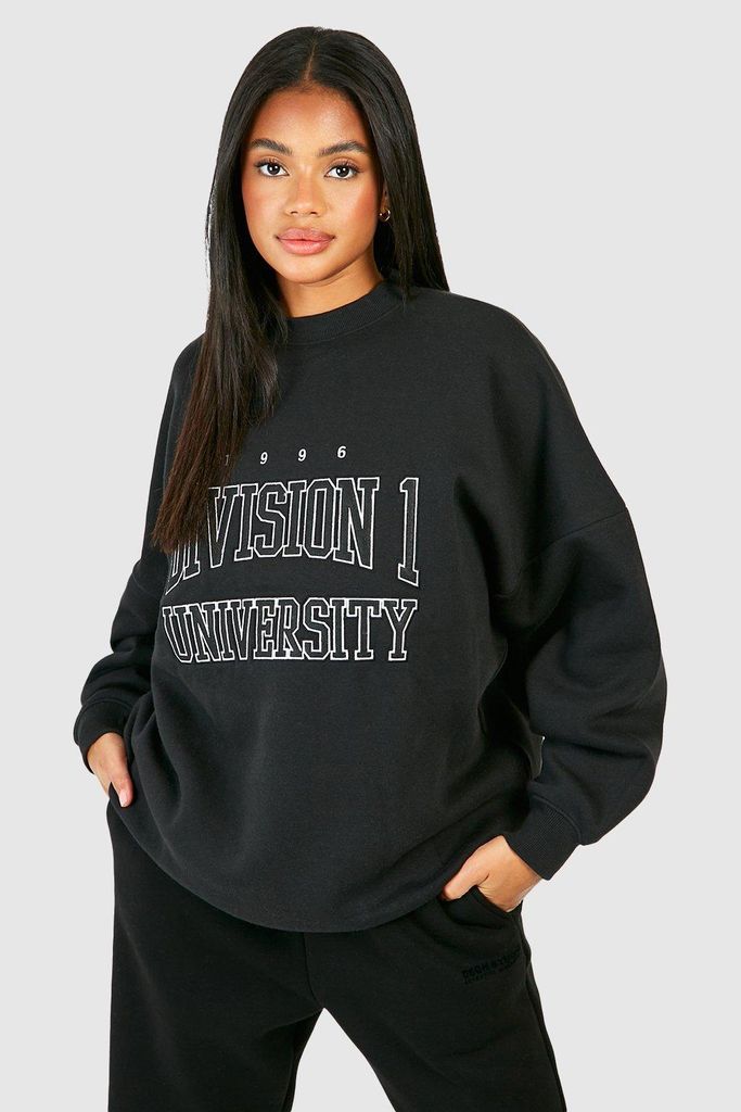 Womens University Slogan Embroidered Oversized Sweatshirt - Black - S, Black