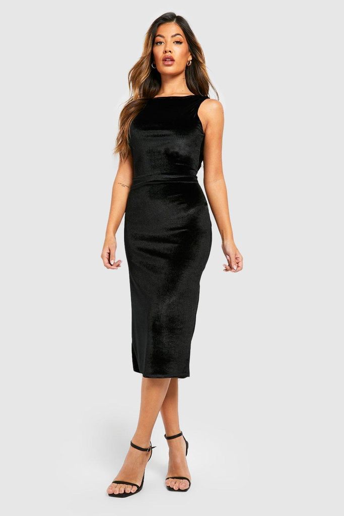 Womens Velvet Cowl Back Midi Dress - Black - 8, Black