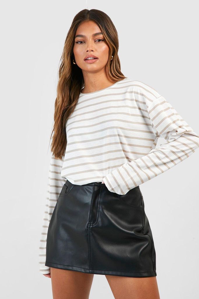 Womens Stripe Long Sleeve Top - Beige - 6, Beige