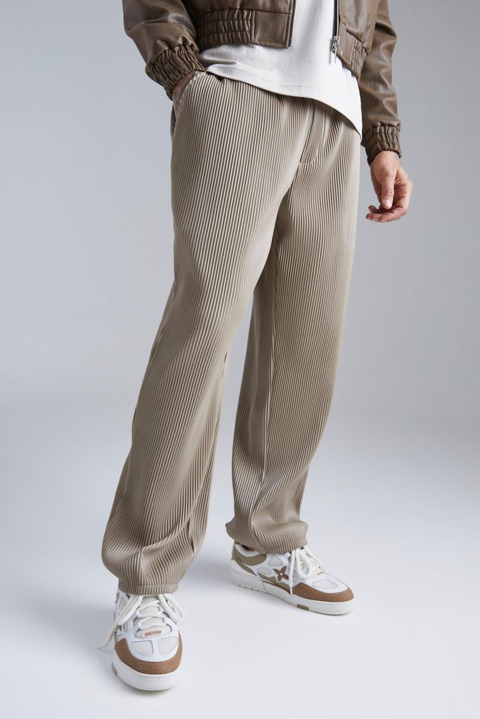 Men's Elastic Waist Straight Fit Pu Trousers - Beige - S, Beige