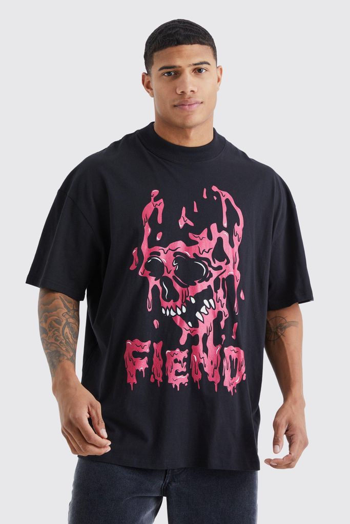 Men's Oversized Skull Drip Graphic Ex Neck T-Shirt - Black - S, Black