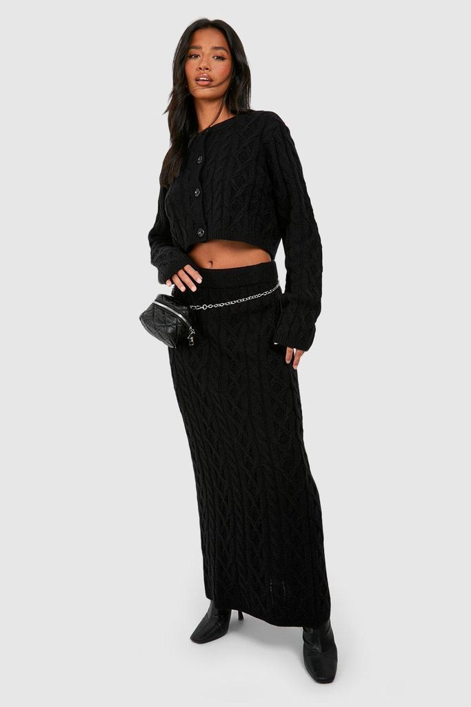 Womens Petite Cable Knit Maxi Skirt - Black - S, Black