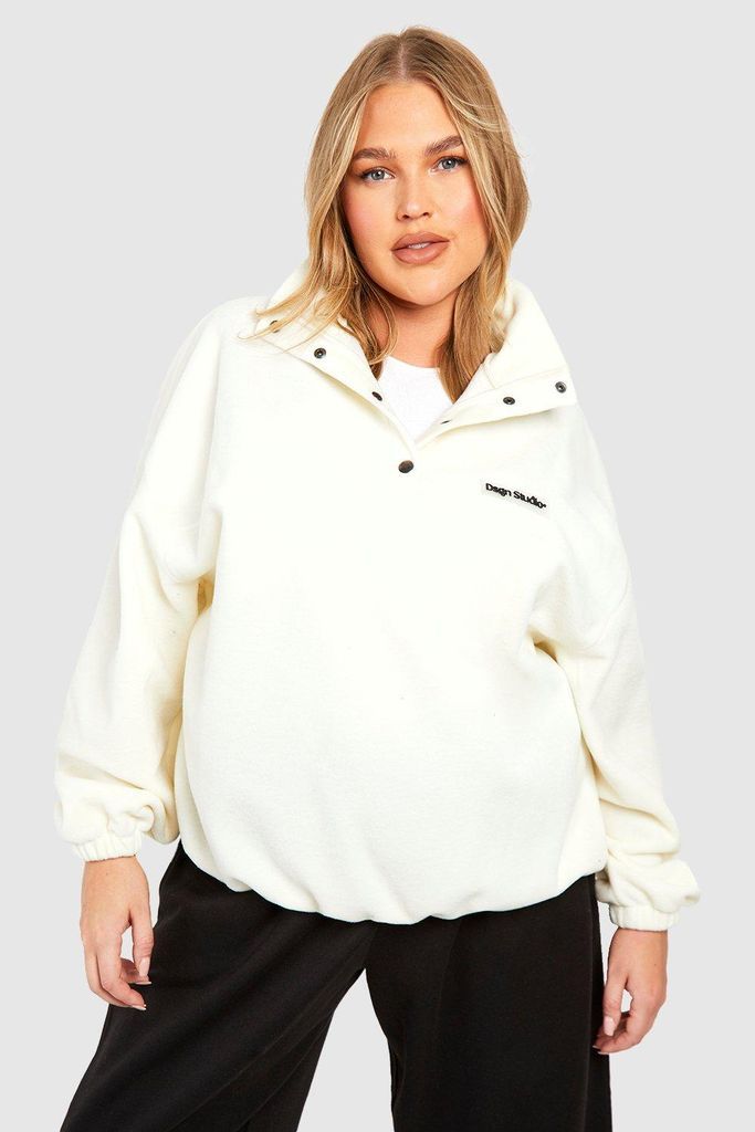Womens Plus Polar Fleece Half Zip Oversized Sweatshirt - White - 16, White