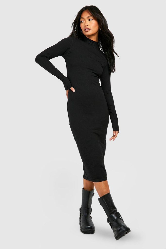 Womens Roll Neck Cotton Midi Dress - Black - 8, Black