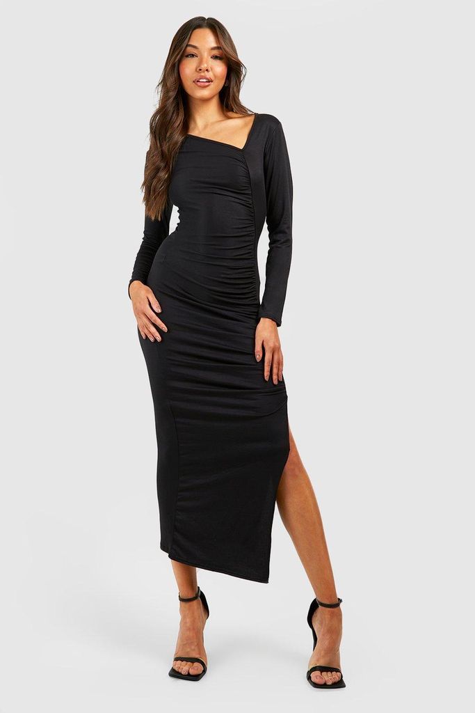 Womens Super Soft Assymetric Midaxi Dress - Black - 8, Black