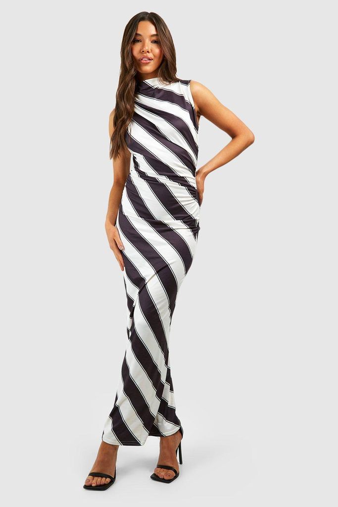 Womens Super Soft Stripe High Neck Midaxi Dress - Black - 8, Black