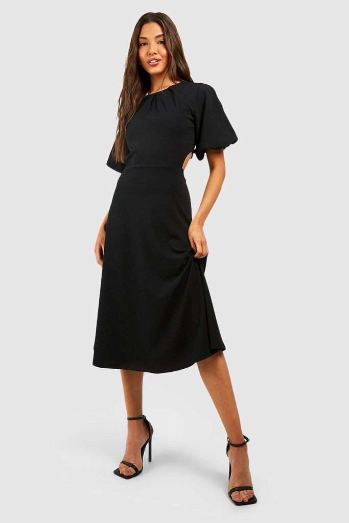 Womens Volume Sleeve Cut Out Midi Dress - Black - 8, Black