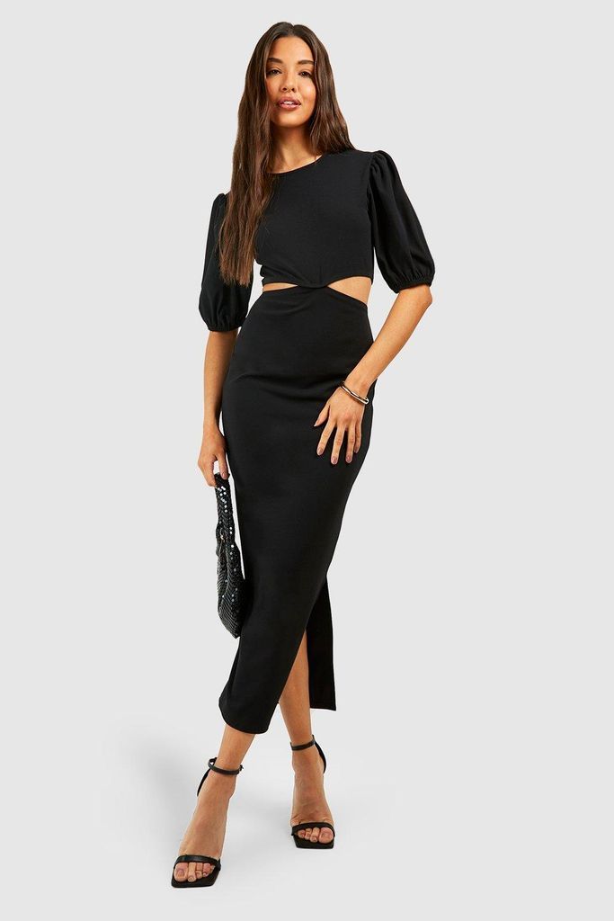 Womens Volume Sleeve Cut Out Midaxi Dress - Black - 8, Black