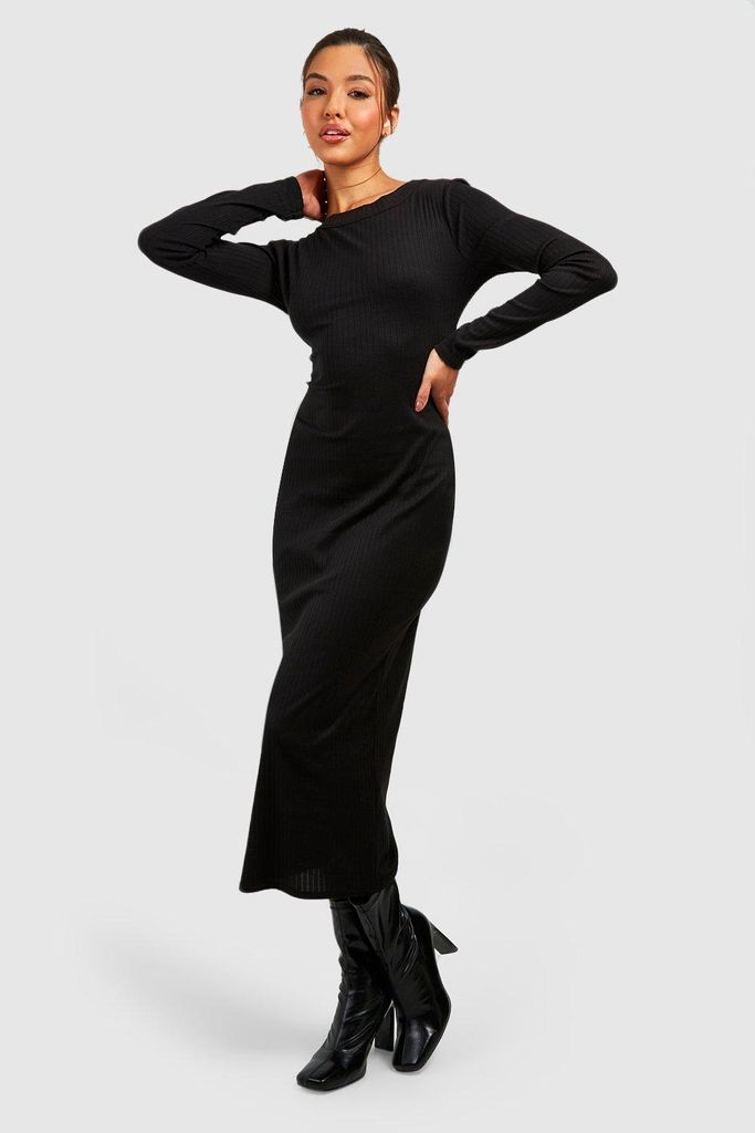 Womens Wide Rib Midaxi Dress - Black - 8, Black