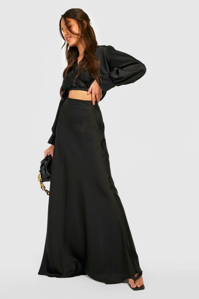 Womens Satin Maxi Skirt - Black - 6, Black