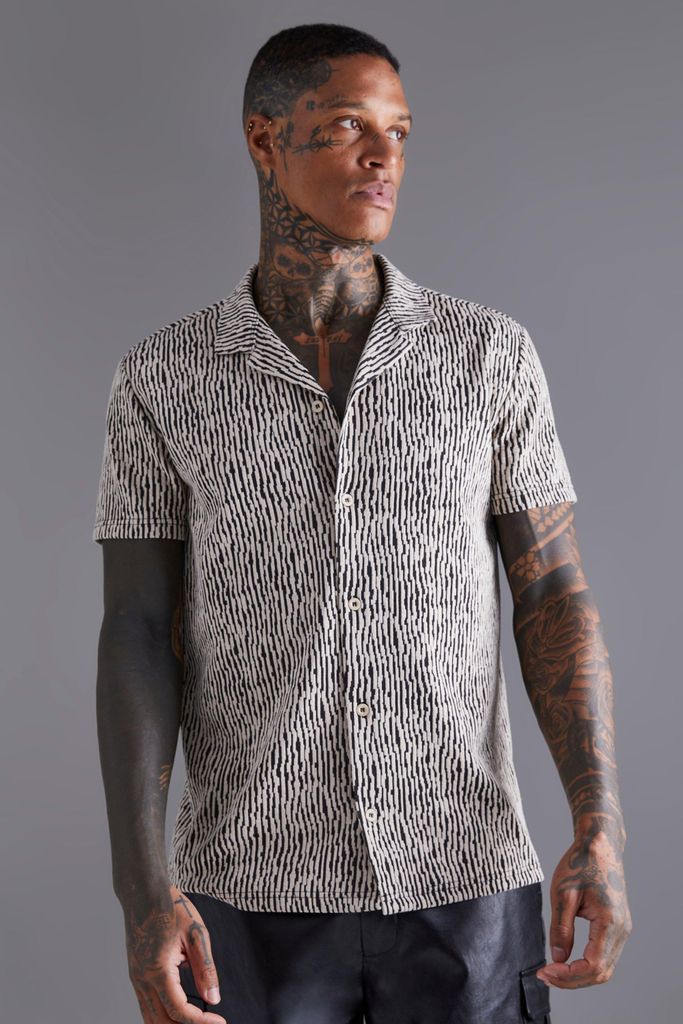 Men's Short Sleeve Animal Textured Shirt - Black - S, Black