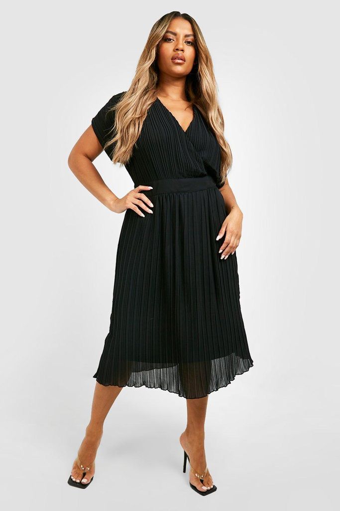 Womens (Ve) Plus Occasion Pleated Wrap Midi Dress - Black - 16, Black