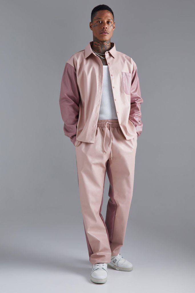 Men's Long Sleeve Colourblock Overshirt And Gusset Trouser - Pink - S, Pink