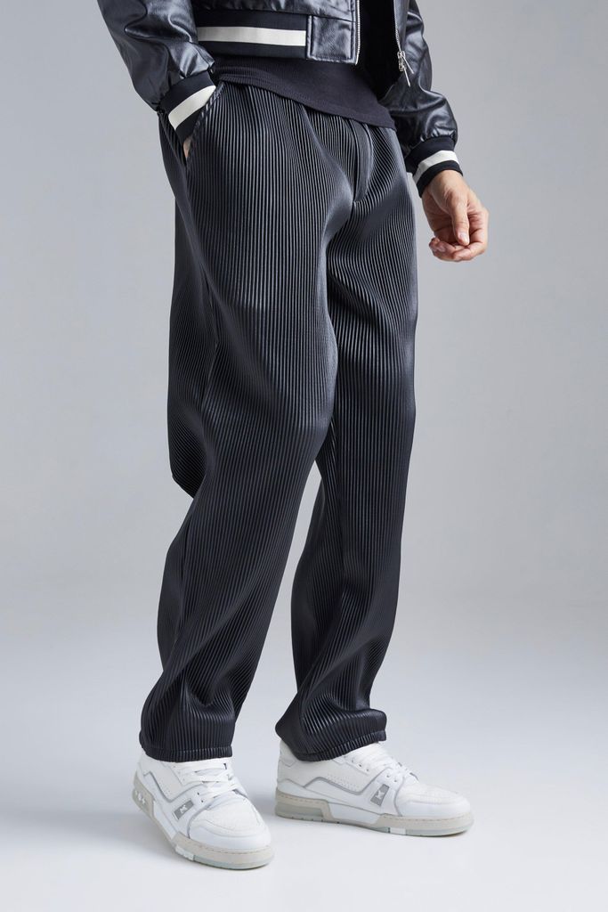 Men's Elastic Waist Straight Fit Pu Trousers - Black - S, Black