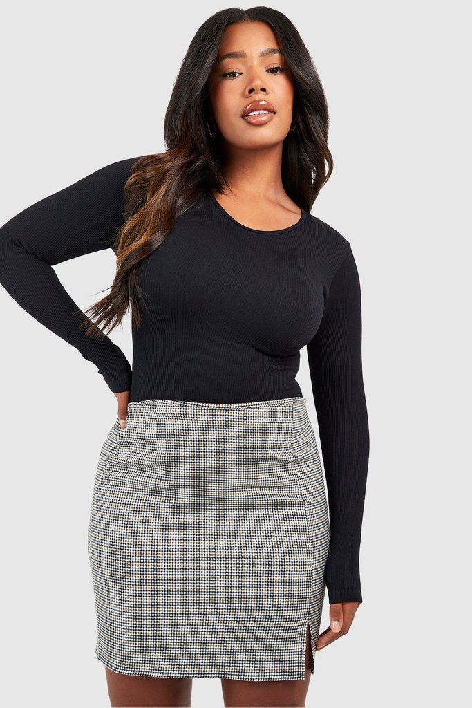 Womens Plus Checked Front Split Mini Skirt - Black - 28, Black