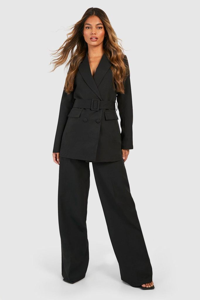 Womens Relaxed Fit Wide Leg Tailored Trousers - Black - 6, Black