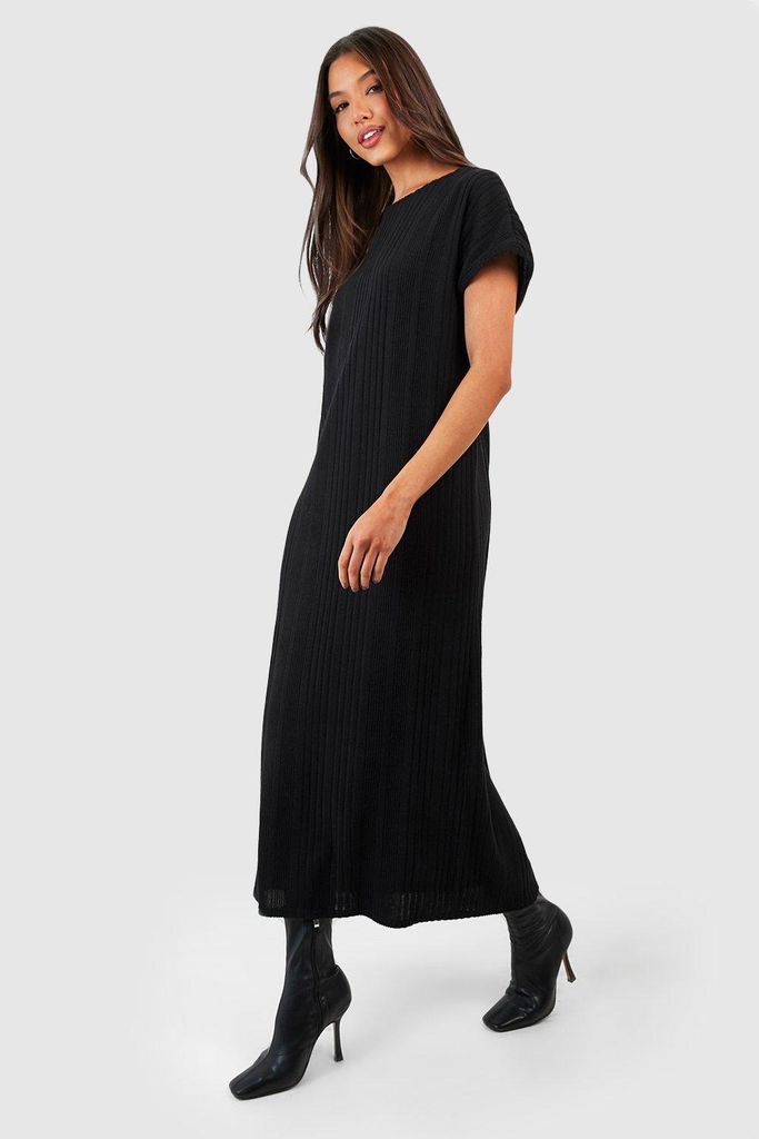 Womens Textured Rib Column Midaxi Dress - Black - 8, Black