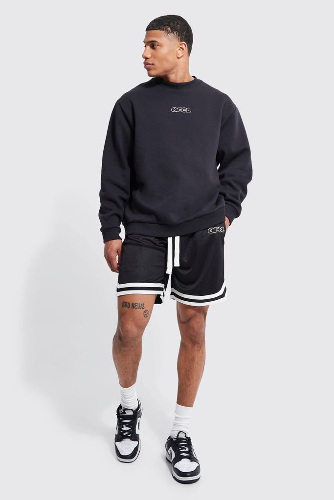 Men's Oversized Ofcl Sweatshirt Mesh Short Tracksuit - Black - M, Black