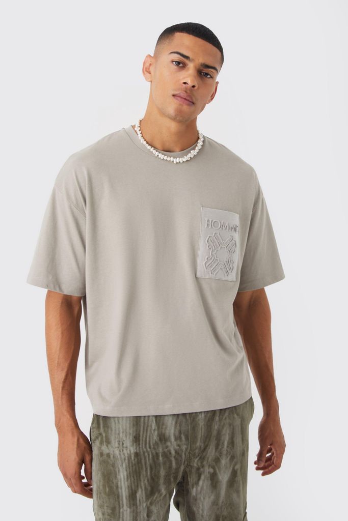 Men's Boxy Homme Pu Pocket T-Shirt - Grey - S, Grey