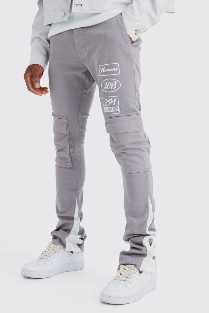 Men's Fixed Waist Skinny Stacked Flare Moto Cargo Trouser - Grey - 28, Grey