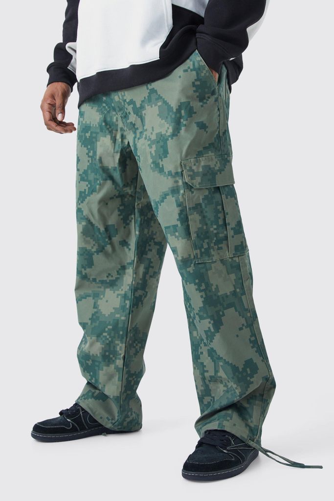 Men's Plus Fixed Waist Relaxed Pixel Camo Cargo Trouser - Green - 38, Green