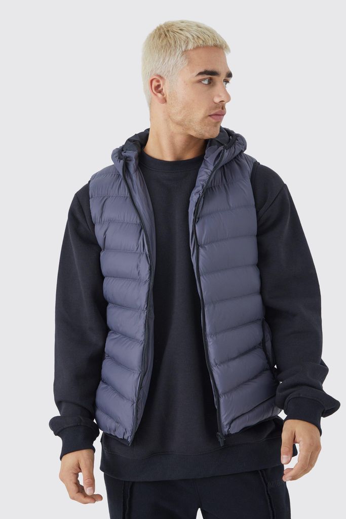 Men's Quilted Gilet With Hood - Grey - S, Grey