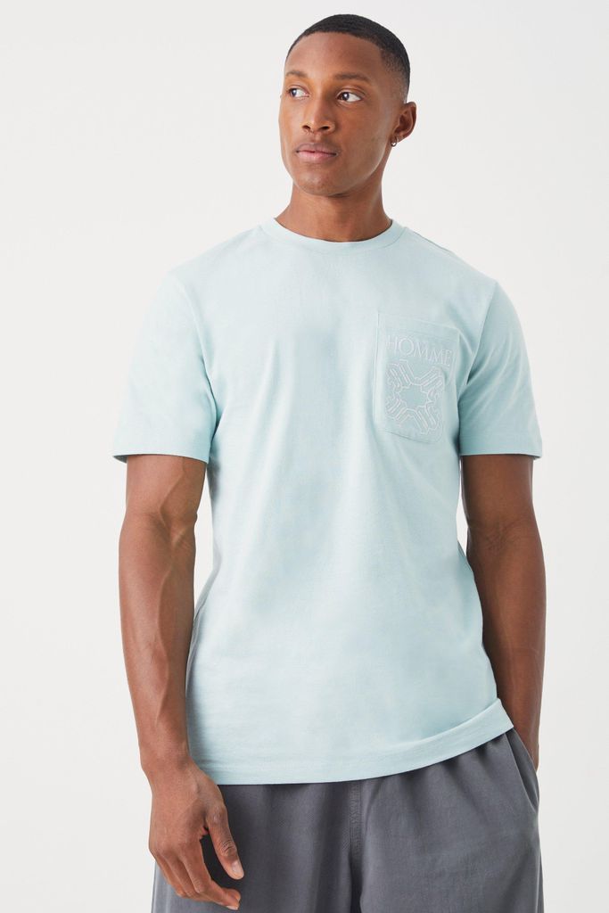 Men's Slim Homme Embroidered Pocket T-Shirt - Green - S, Green