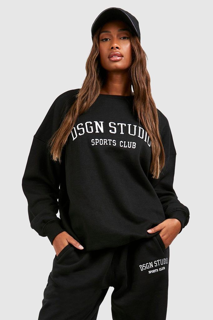 Womens Dsgn Studio Applique Oversized Sweatshirt - Black - S, Black