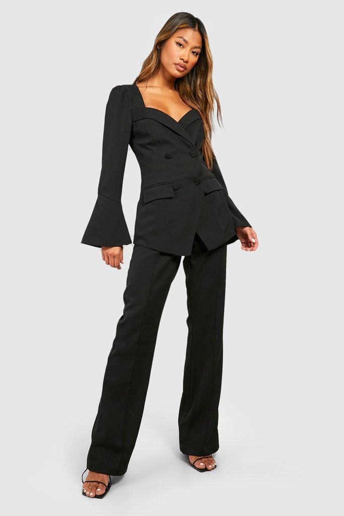 Womens Pin Tuck Fit & Flare Tailored Trousers - Black - 6, Black