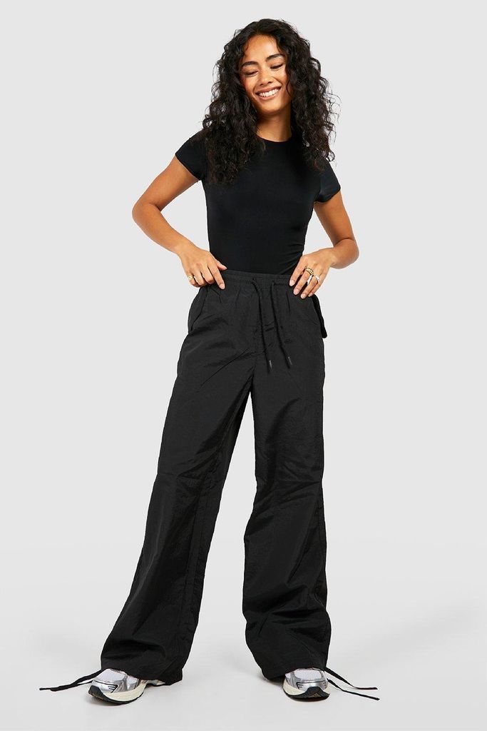 Womens Relaxed Parachute Oversized Joggers - Black - 6, Black