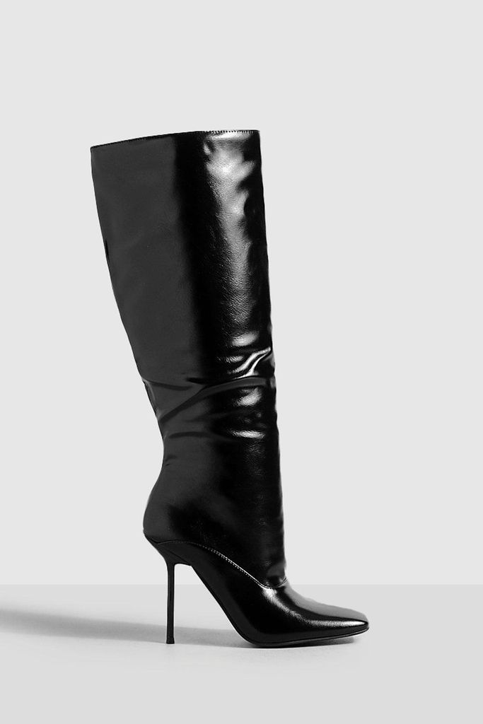 Womens Square Toe Stilleto Knee High Boots - Black - 3, Black