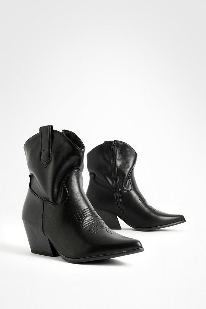 Womens Tab Detail Ankle Western Cowboy Boots - Black - 3, Black