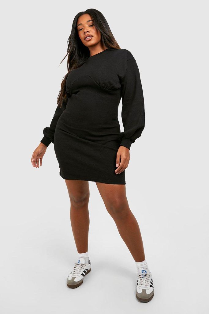 Womens Plus Corset Sweat Dress - Black - 16, Black