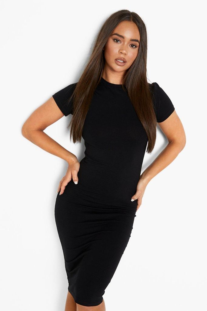Womens Basics Cap Sleeve Jersey Bodycon Midi Dress - Black - 8, Black