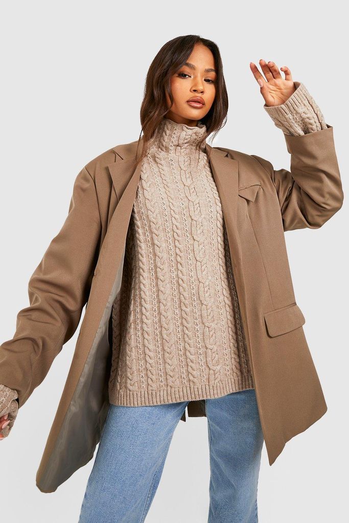 Womens Chunky Cable Knitted Jumper - Beige - S, Beige