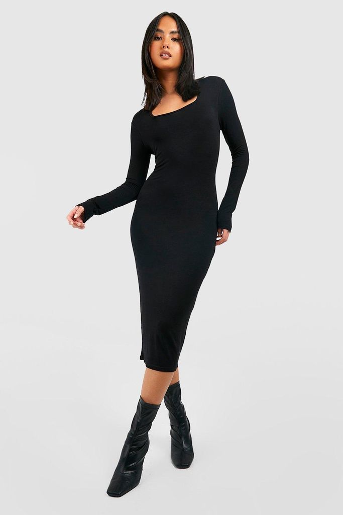 Womens Basic Square Neck Midi Dress - Black - 12, Black