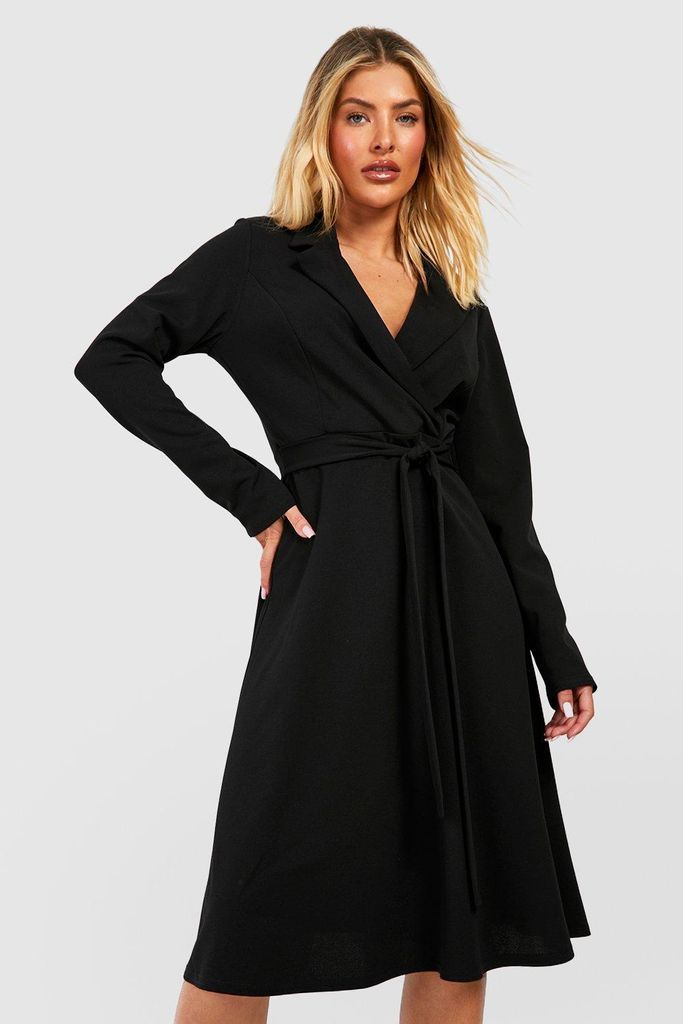 Womens Belted Midi Blazer Dress - Black - 8, Black