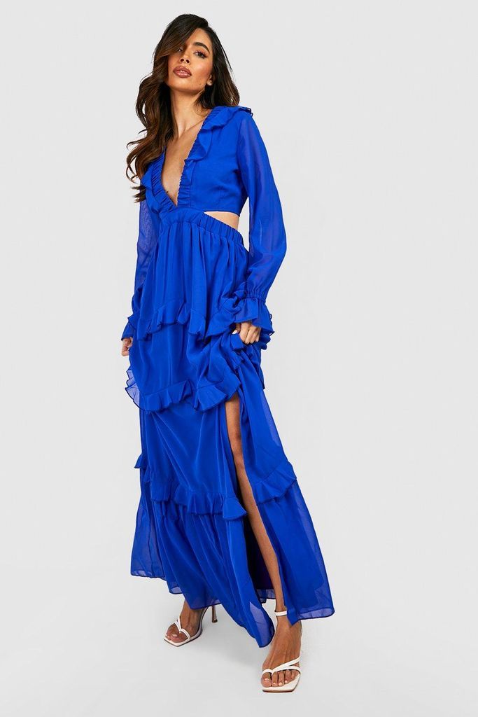 Womens Frill Detail Woven Maxi Dress - Blue - 8, Blue
