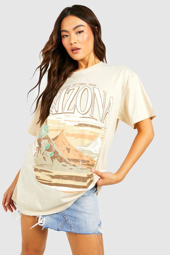 Womens Arizona Front Print Oversized T-Shirt - Beige - M, Beige