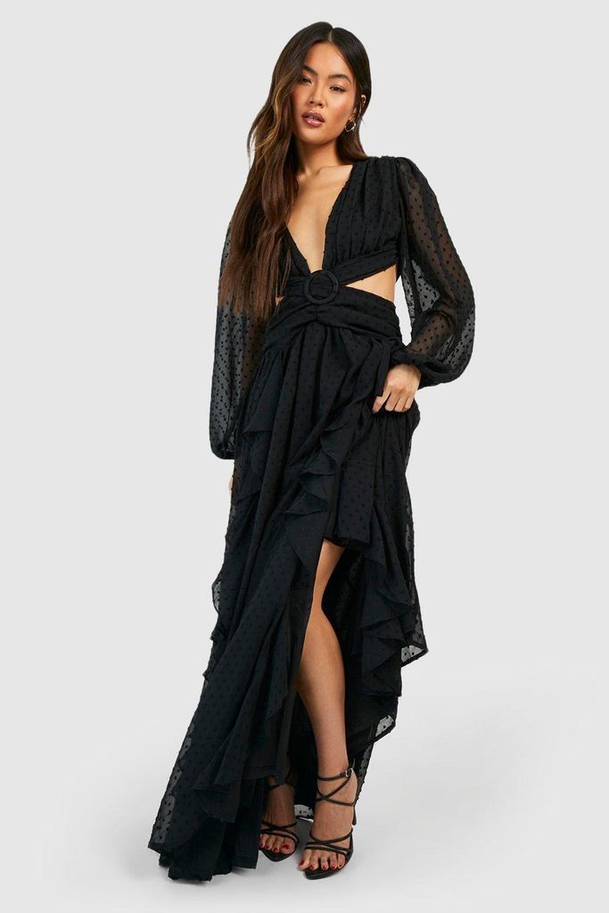 Womens Dobby Chiffon Cut Out Maxi Dress - Black - 8, Black