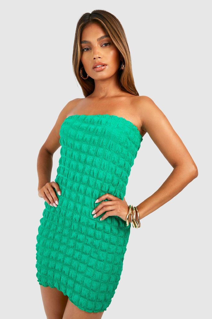 Womens Bubble Textured Bandeau Dress - Green - 8, Green