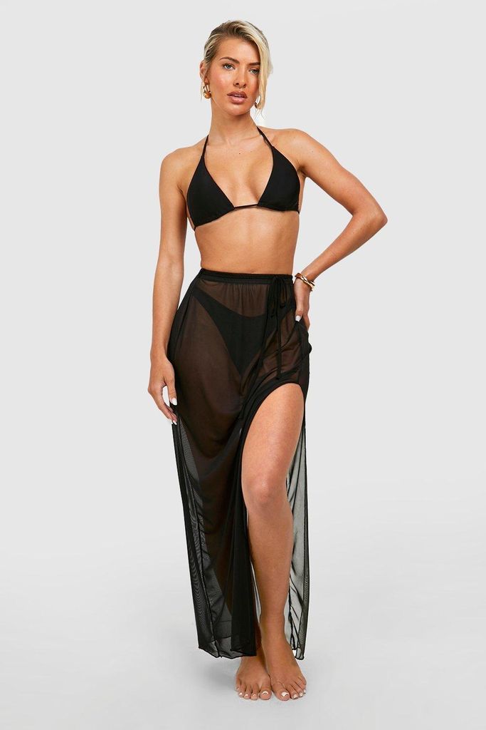 Womens Belted Split Beach Maxi Skirt - Black - S, Black
