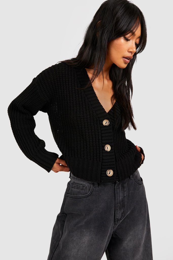 Womens Button Through Crop Cardigan - Black - S, Black